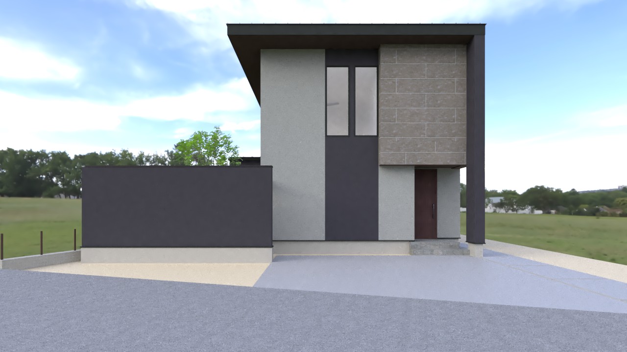 素材のコントラストが映える、モダンな外観