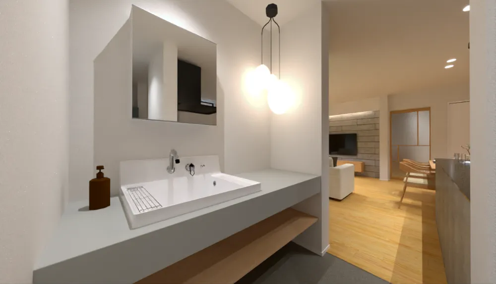 LDKに配置したオープンな洗面