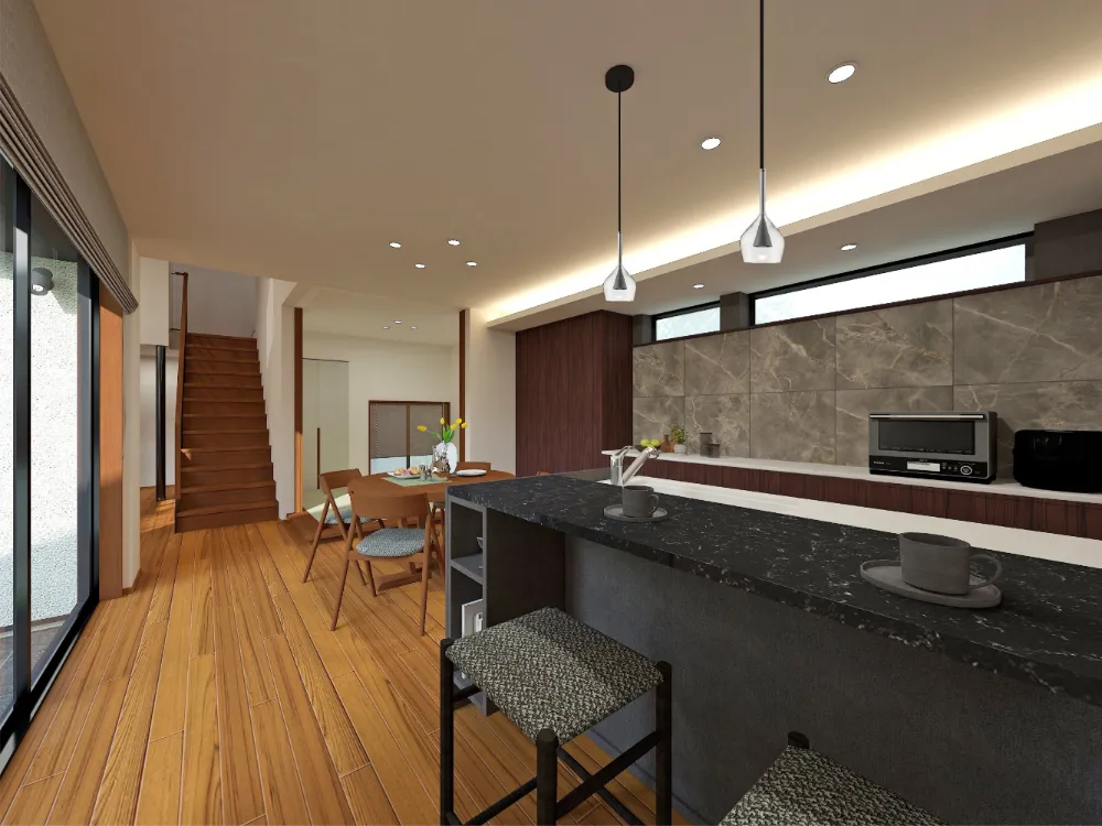 キッチンを中心にした回遊動線