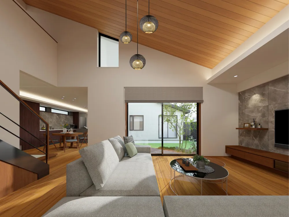 勾配天井×吹き抜けの開放感