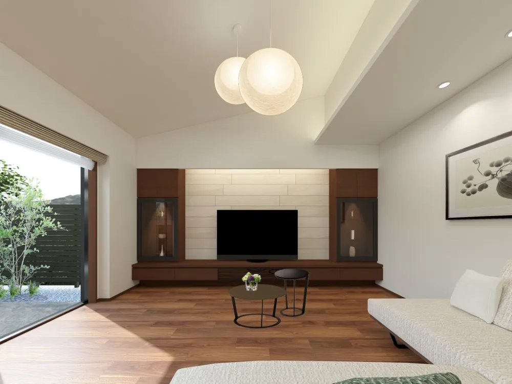 勾配天井でリビングにより広がりを