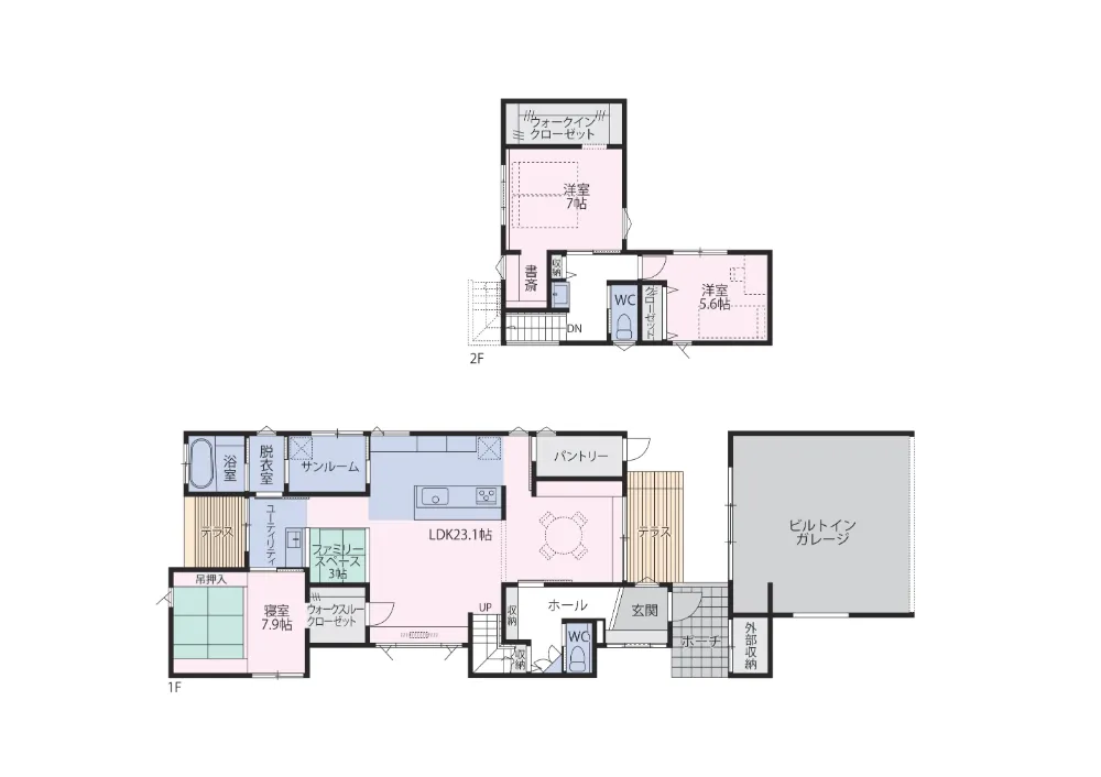 1階寝室型で平屋ライクな生活ができる間取り